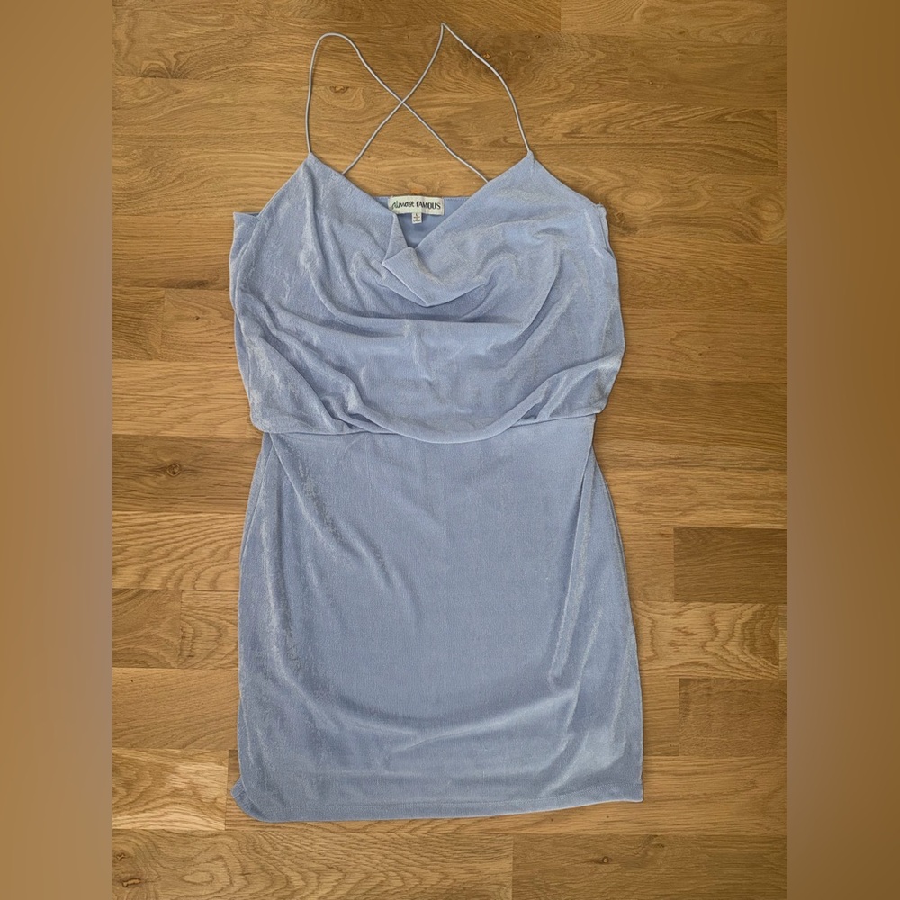 Almost Famous Blue Shimmery Cowl Neck Mini Dress Size L
